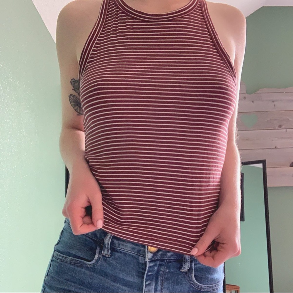 ON HOLD American Eagle Stripped High Neck Tank